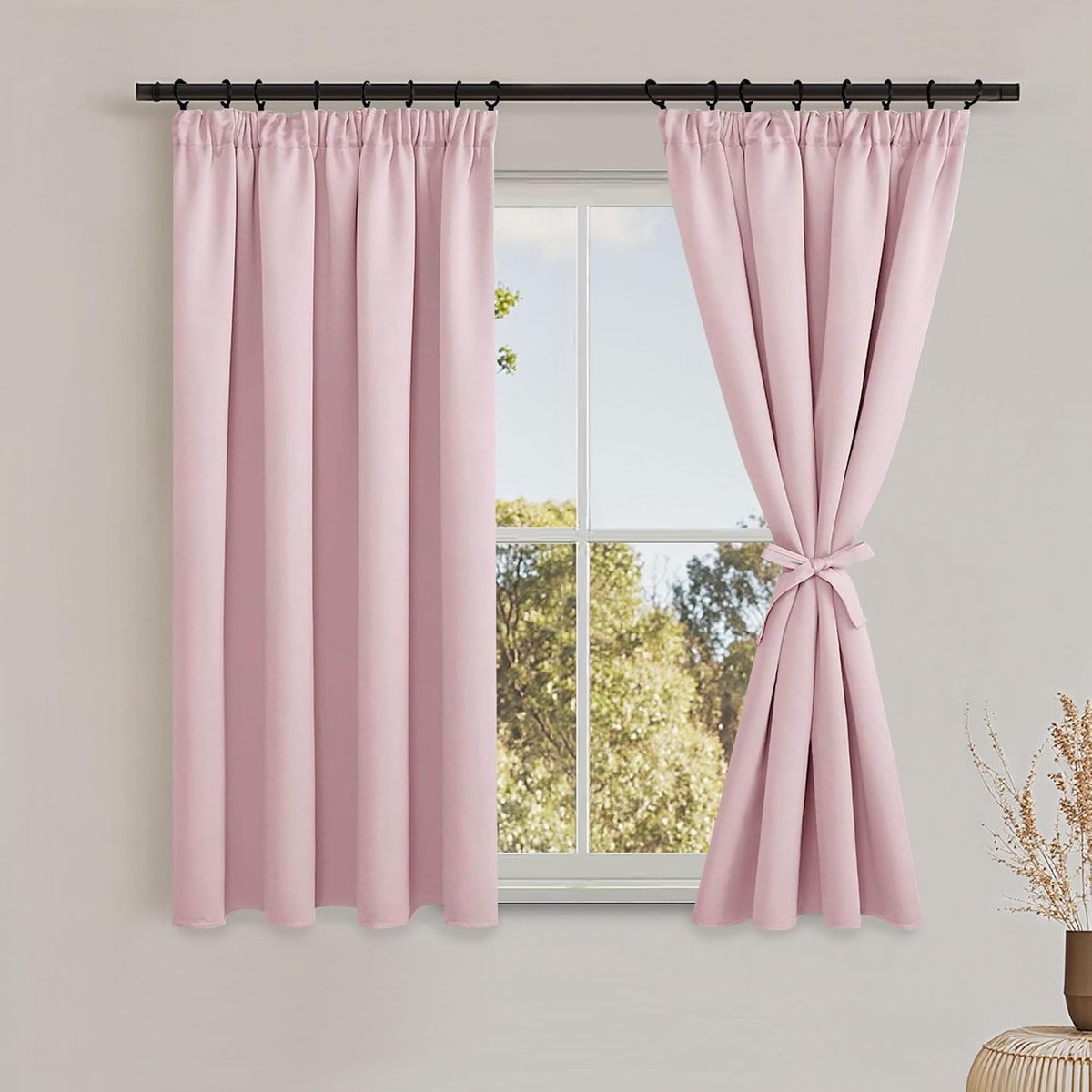 Gordijnen, ondoorzichtig, met plooiband, set van 2, 140 x 145 cm (B x H), verduisteringsgordijnen, gordijnstropdassen, gordijnen, woonkamer, slaapkamer, thermogordijn, bescherming tegen kou