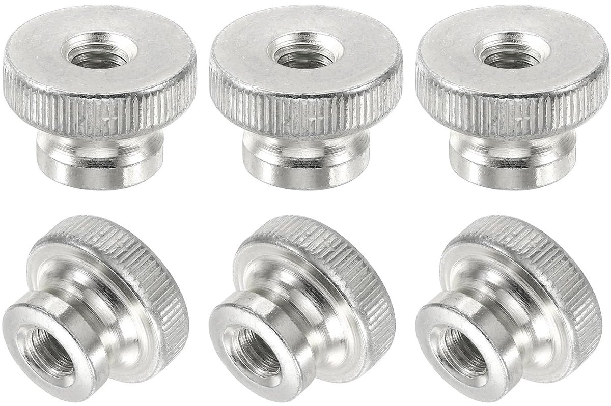 Vlindermoeren, gegroefd, 6 stuks M10 koolstofstalen moeren met doorgangsgat voor 3D-printeronderdelen, zilver