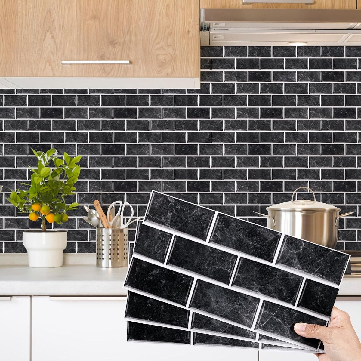 Tegelstickers Zwart 12st/15x30cm Baksteen Zelfklevende Muurtegels Vinyl Peel en Stok Waterdicht DIY Huisdecoratie Stok op Transfers Keuken Badkamer Backsplash