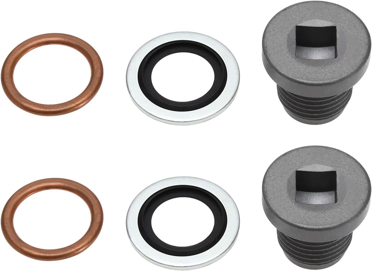 2 Set Olie-aftapschroeven 1218114 11128-00QAA 7703075210 Compatibel met Citroen Compatibel met Peugeot Koperen Pakking Rubber Olie-afdichting Metalen Olie-aftapplug voor Carter