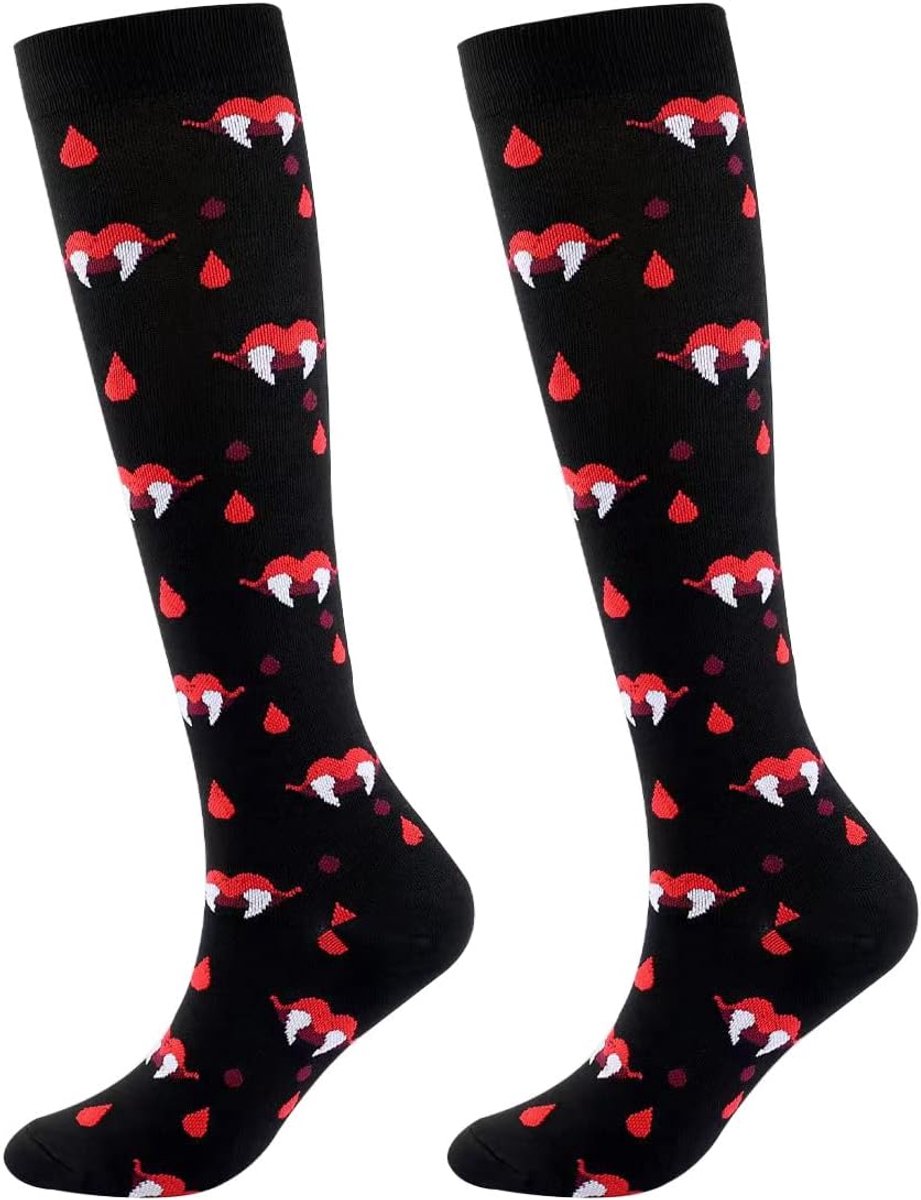 Compressiekousen voor dames en heren, grappige sokken, kleurrijke steunkousen, sokken voor hardlopen, sport, wielrennen cadeaus voor Halloween