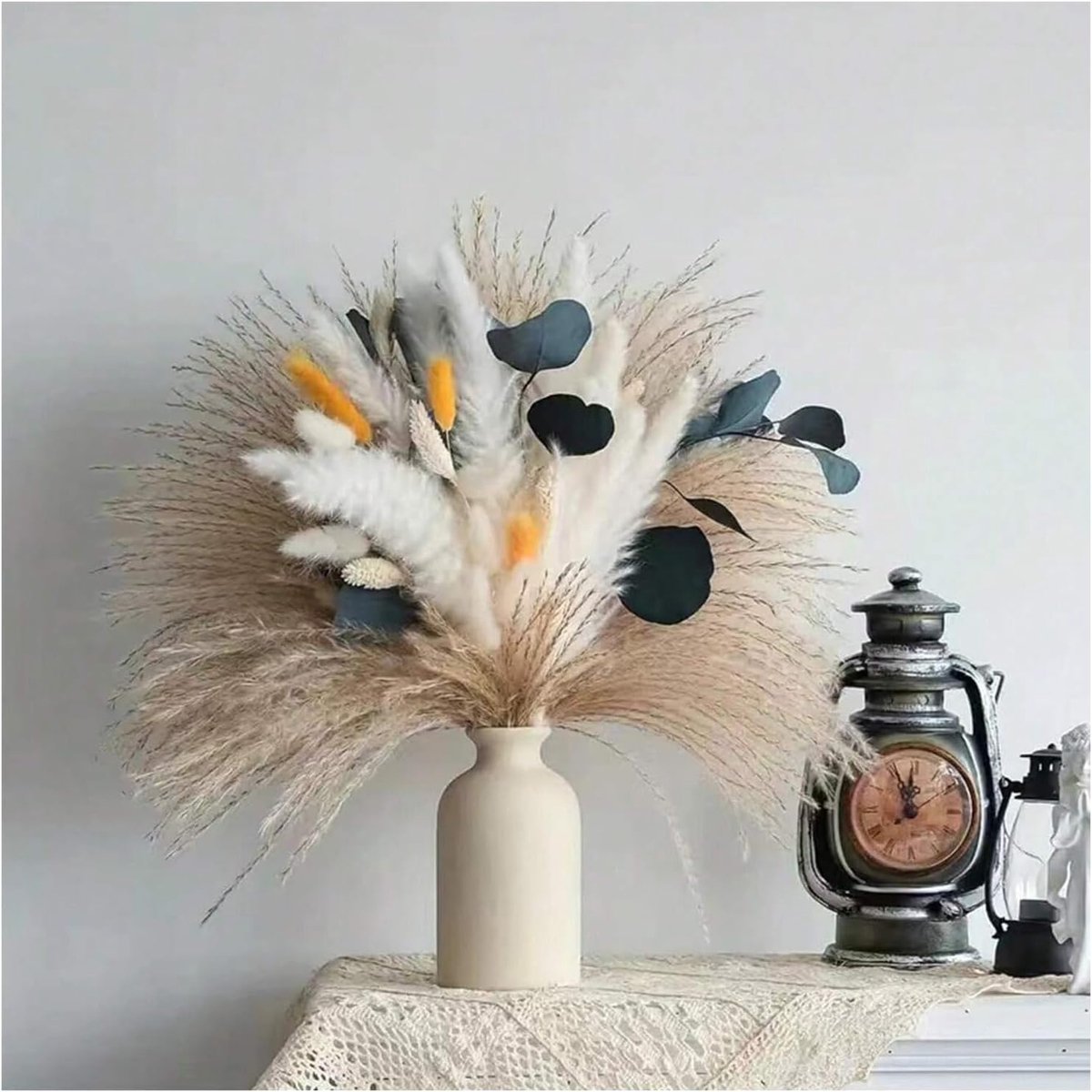 Gedroogde bloemenboeket – natuurlijke gedroogde pampas & gedroogde konijnenstaart – Boheemse decoratie voor slaapkamer, bruiloft, verjaardagstafel
