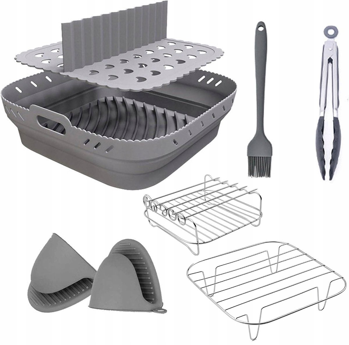 8-delige Airfryer-accessoireset: bakvormen, grill en meer