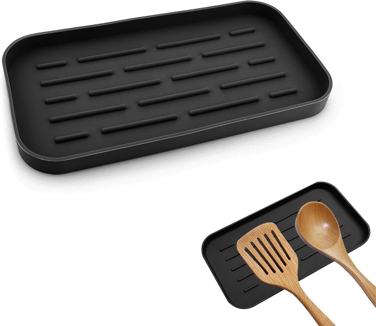 Functionele Lepelhouder van Silicone voor Keuken - Ideaal voor Keukenblad, Kookplaat en Eettafel - Zwart