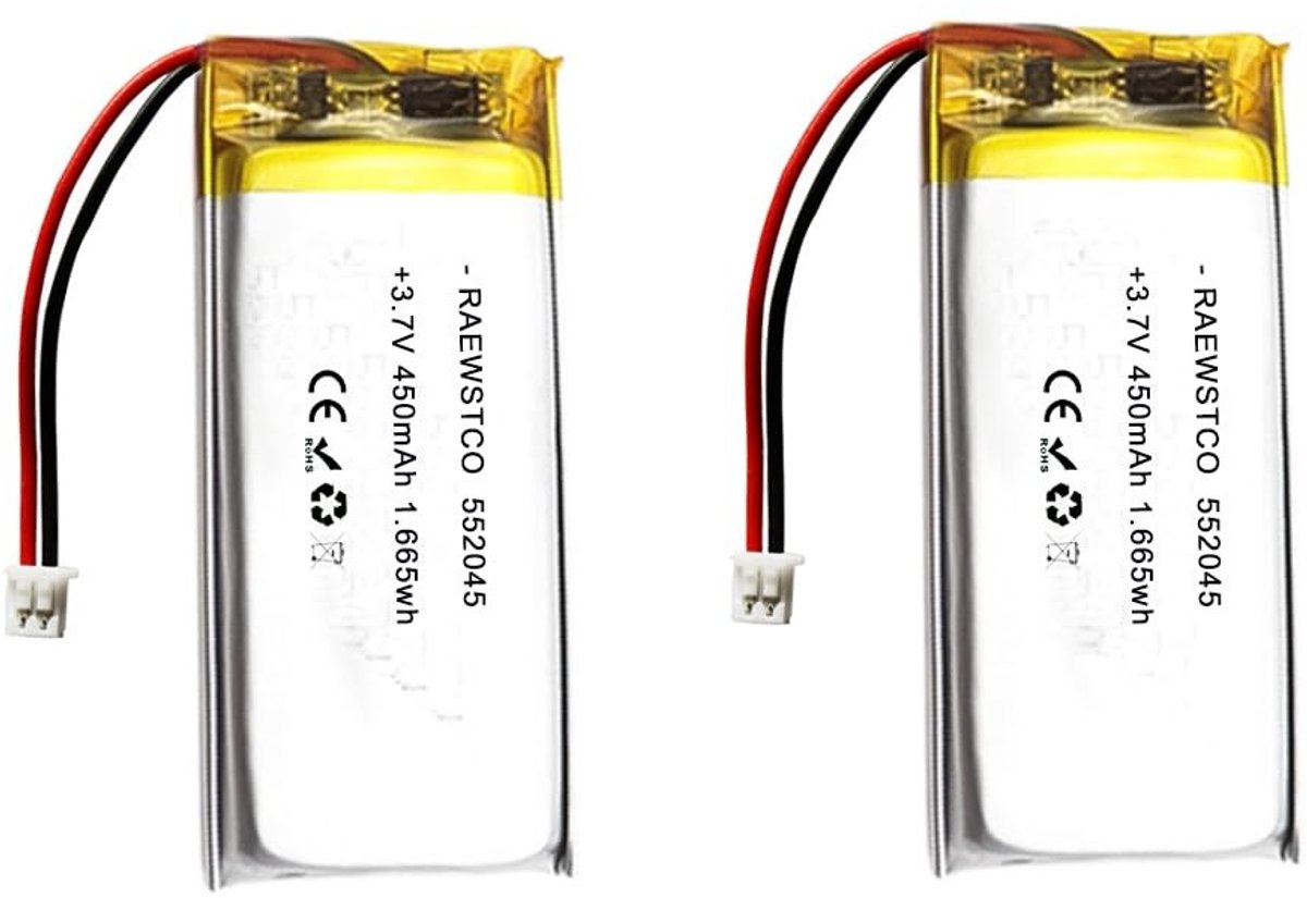 SolidKeus - 2 Stuks 3,7 V 450 mAh Lithiumbatterij voor Beauty Apparaten en Elektrisch Speelgoed