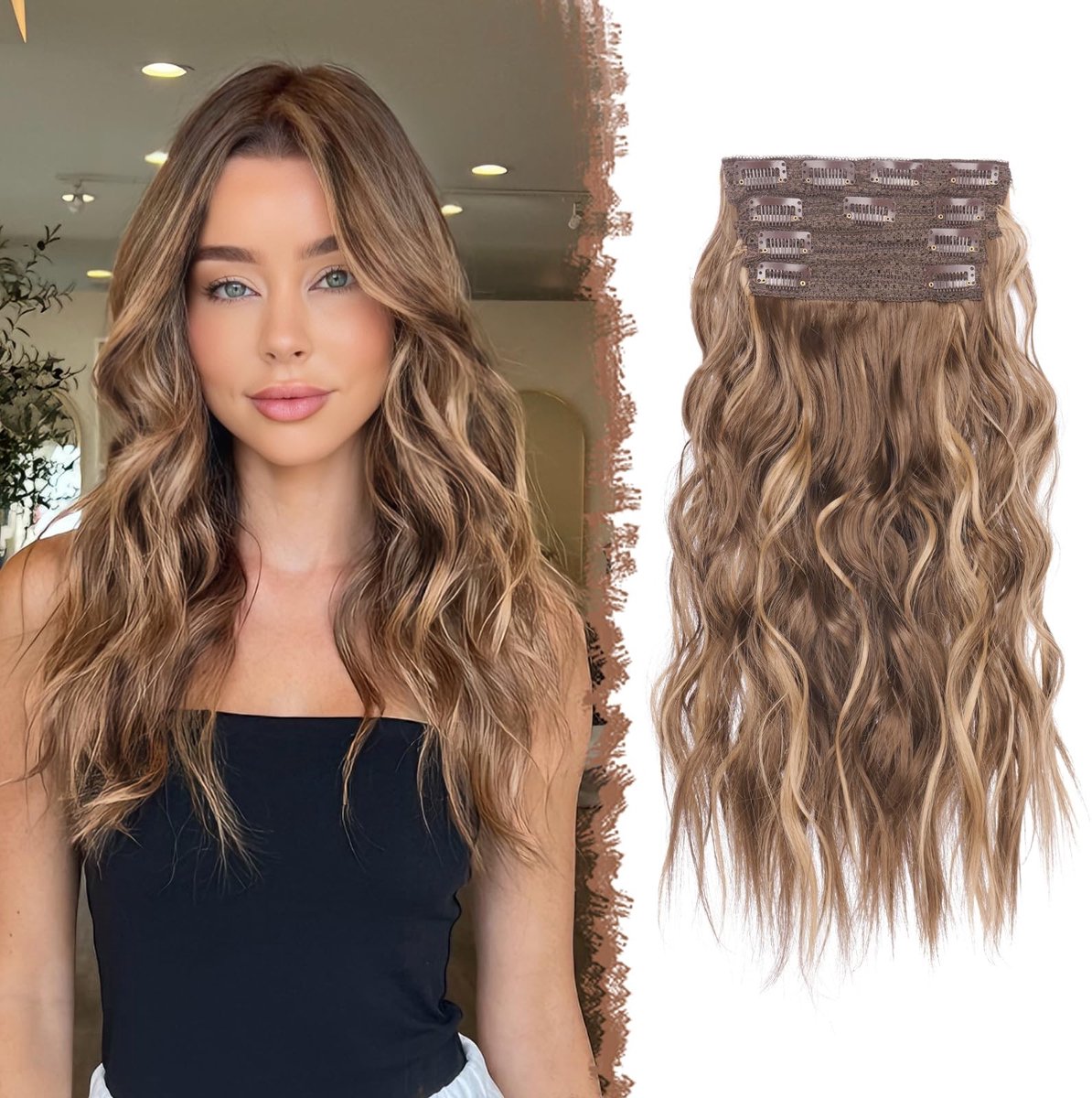SolidKeus - Clip-in Golvende Haarextensions 40 cm Synthetisch voor Vrouwen