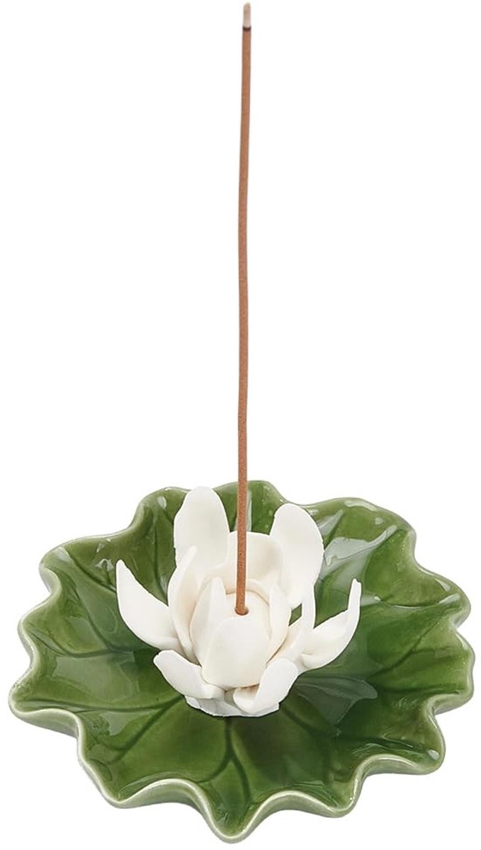 SolidKeus - Witte Lotus Wierookhouder met Afneembare Bladschotel