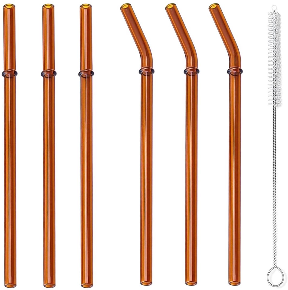 SolidKeus - Herbruikbare Borosilicaatglazen Rietjes 6 Stuks met Reinigingsborstel voor Warme en Koude Dranken