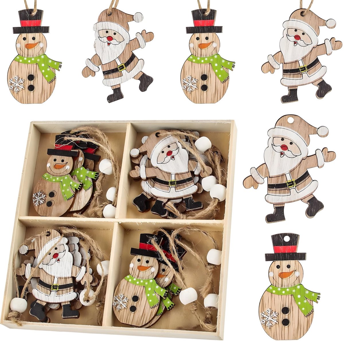 SolidKeus - Kerstboomdecoratieset met 12 Stuks Kerstman en Sneeuwpop