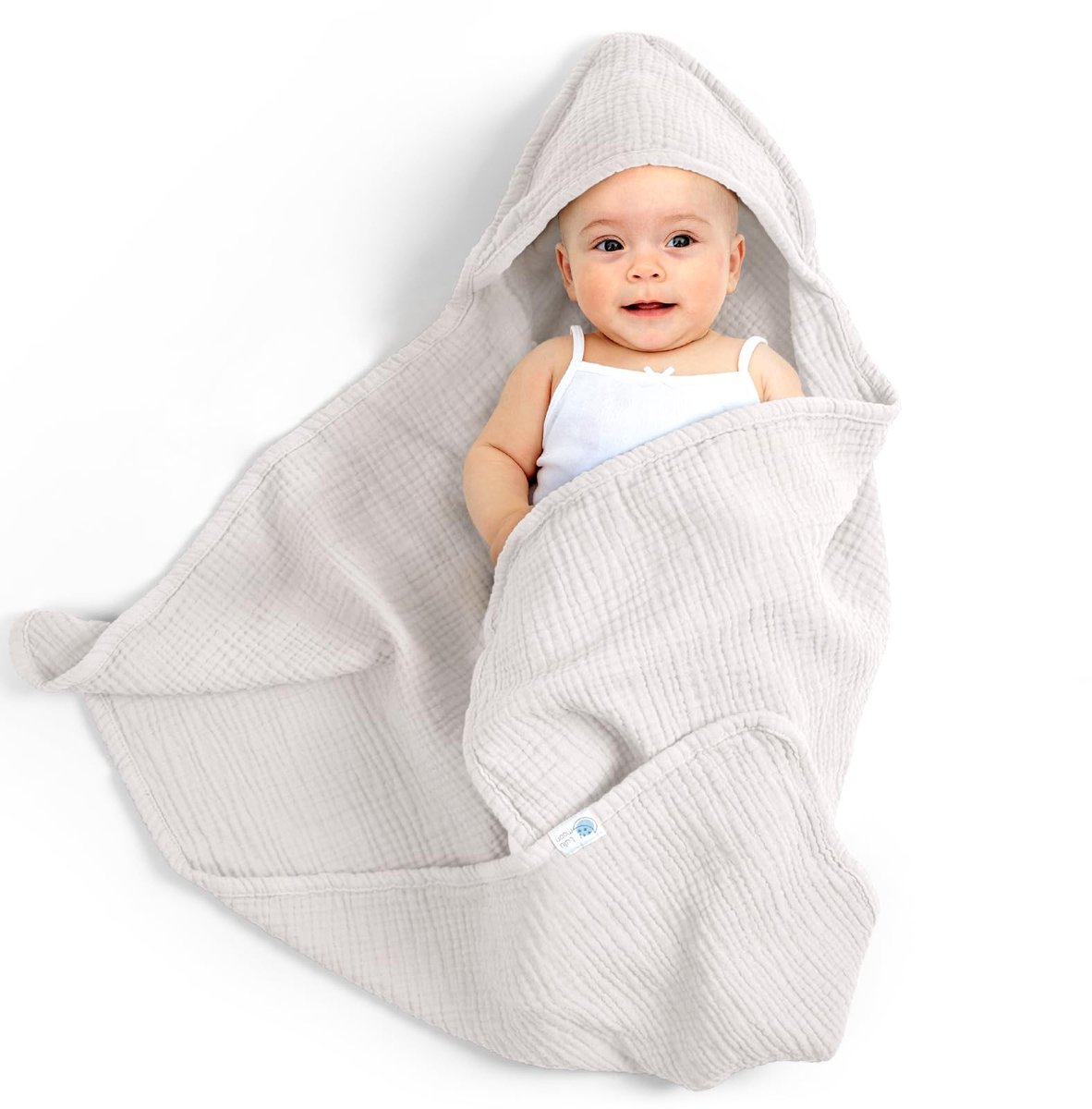 SolidKeus - Baby Badcape met Kap van Muslin Katoen, 75 x 76 cm