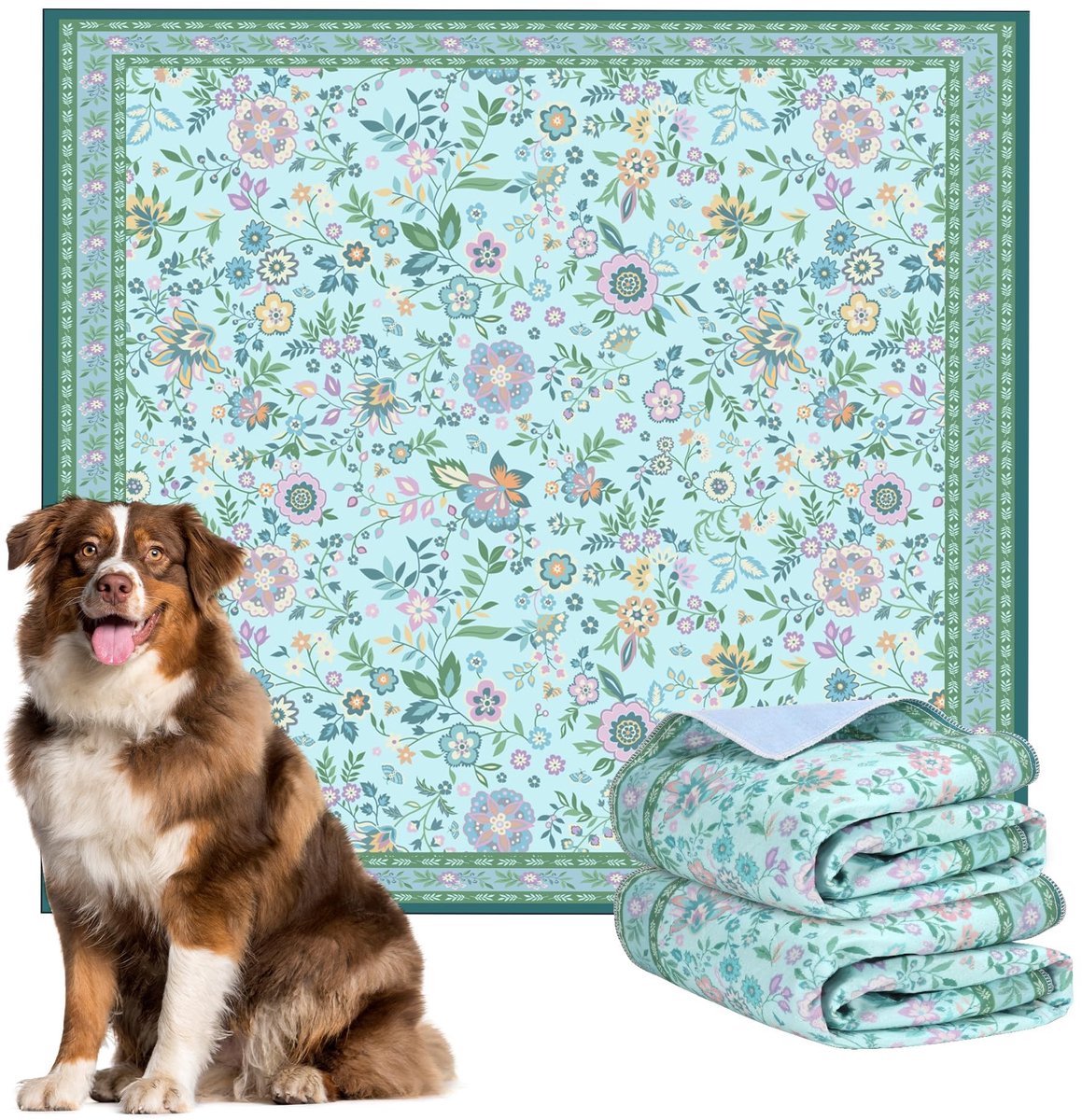 SolidKeus - Set van 2 Wasbare Puppy Pads 122 x 122 cm Waterdicht met Bloemmotief