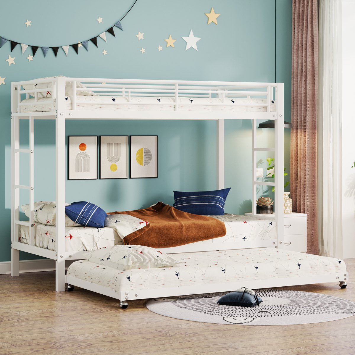 Kinderbed - voor matras 90 x 200 cm - wit - met lattenbodem - afmetingen 95 x 204 x 160 cm - matras niet inbegrepen - voor de slaapkamer