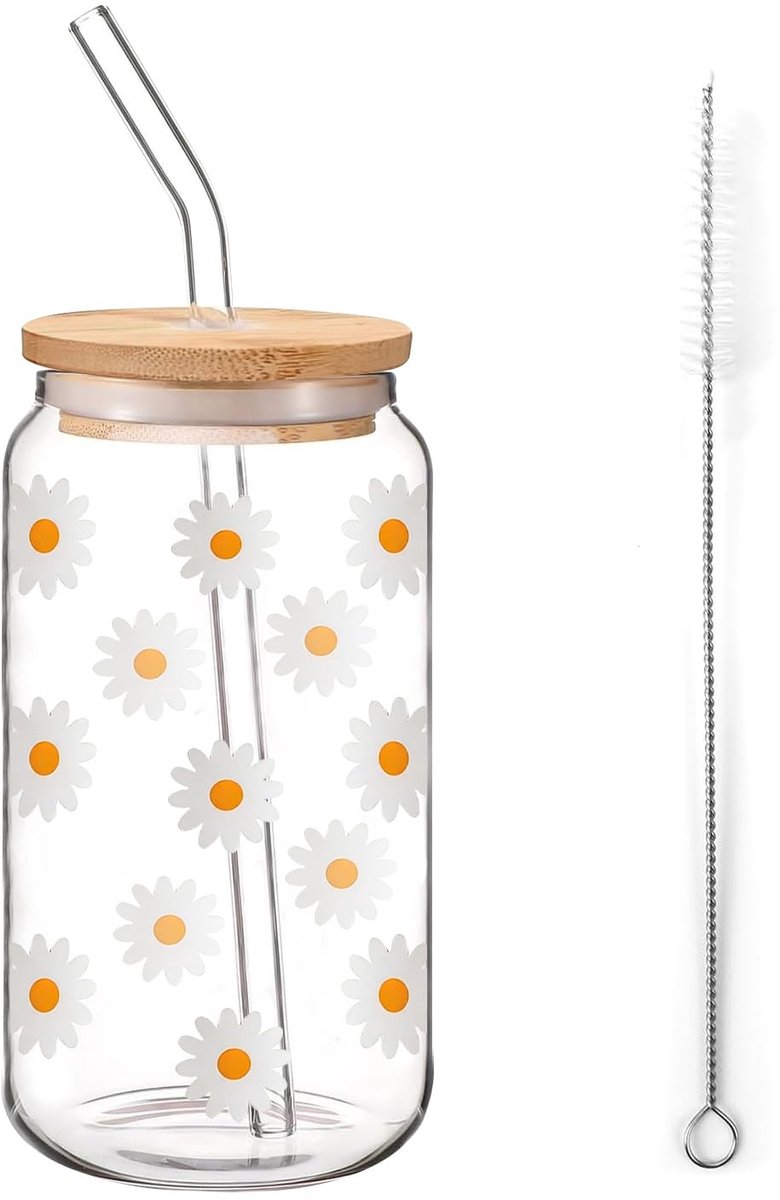 SolidKeus - Glazen Drinkbeker met Deksel en Rietje voor Iced Coffee
