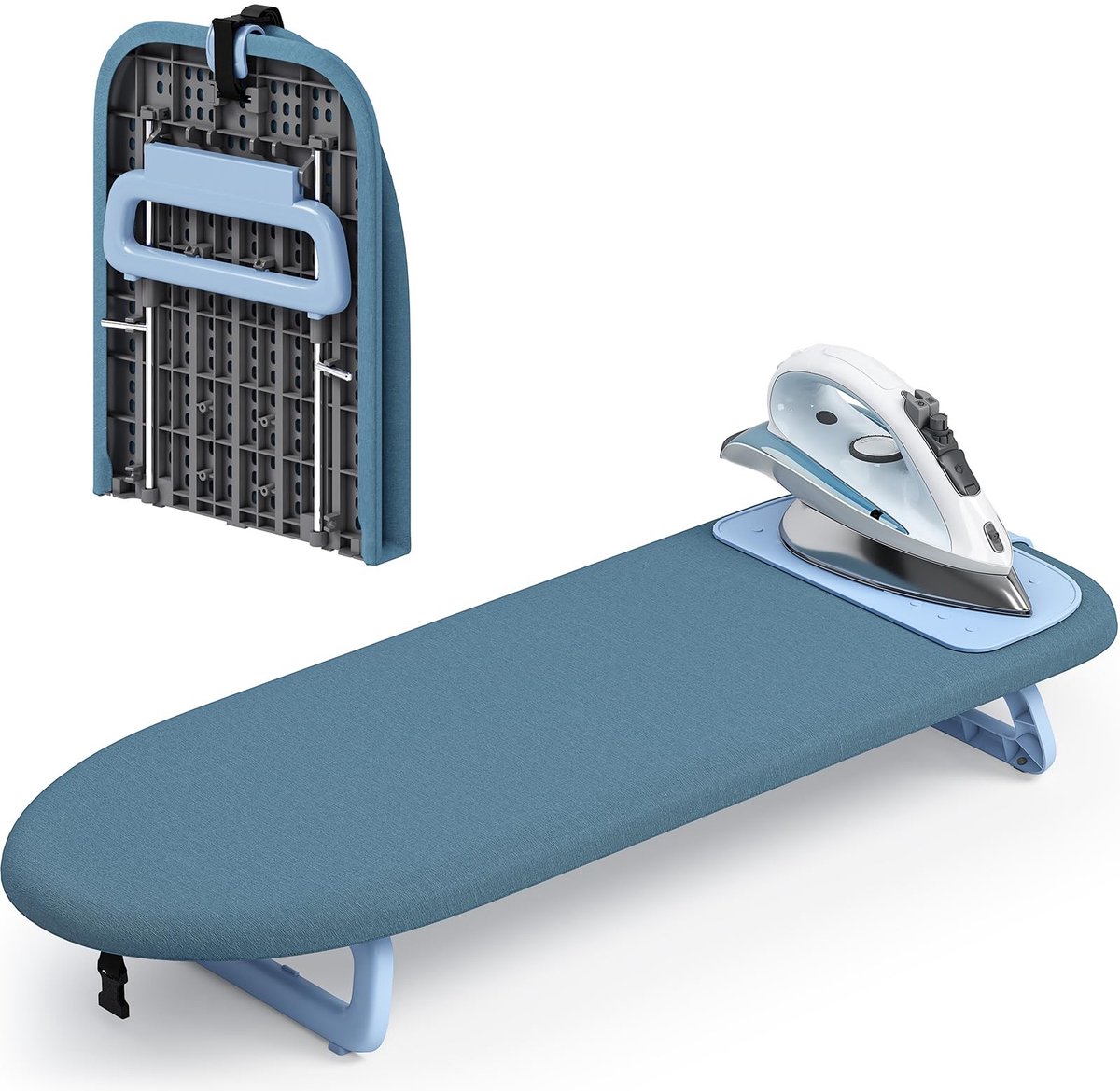 SolidKeus - Inklapbare Strijktafel voor op Tafel, Compact en Handig in Blauw