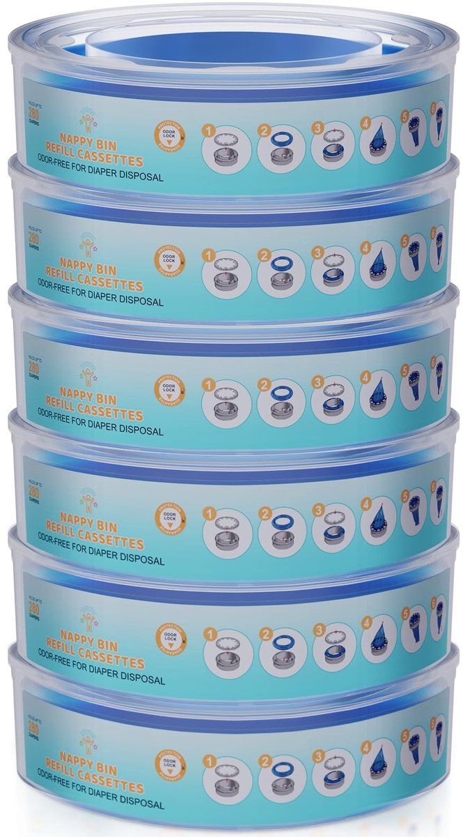 SolidKeus - Refill Cassettes voor Nappy Bin, 4.5 m, 6 Stuks, Stevig en Geurvrij