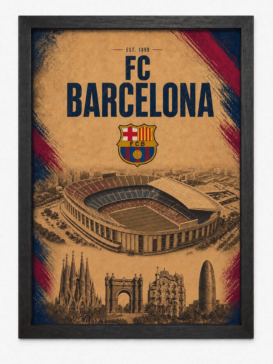 FC Barcelona Poster | Camp Nou & Barcelona Bezienswaardigheden | Inclusief Zwarte A3 Lijst