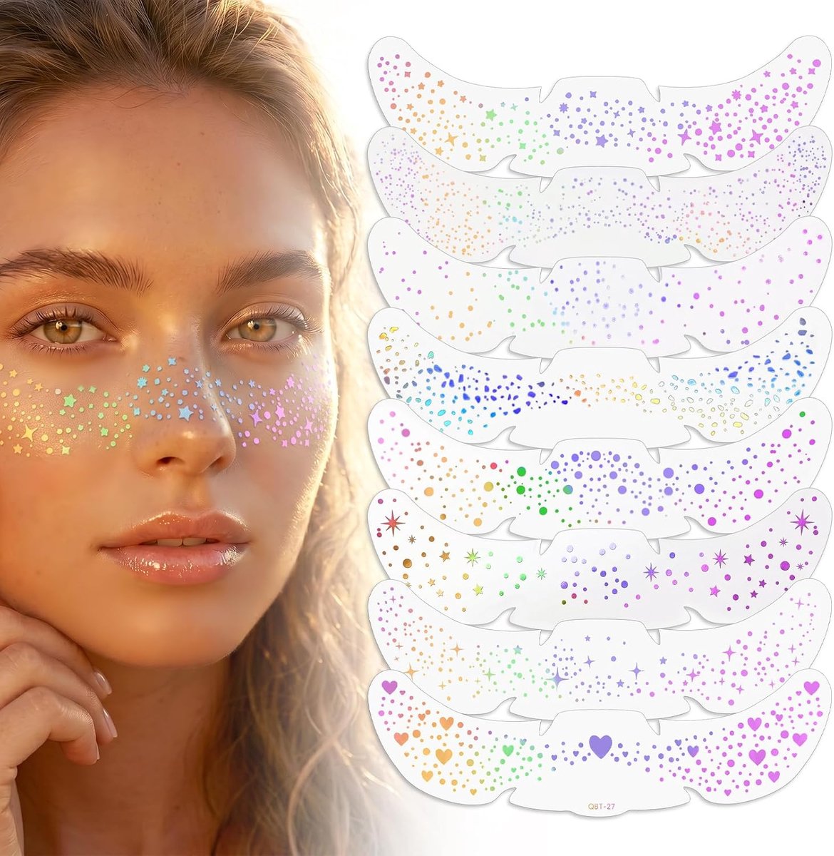 8 stuks tatoeages pailletten gezicht, sterren en stippen, goud, waterdicht, glitter, sproeten, strand, patch, pailletten, gezicht voor muziekfestivals, feestjes en vakantie zee (meerkleurig)