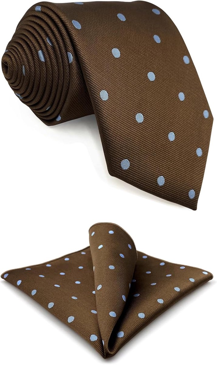 SHLAX&WING Stropdasset voor Heren Bruin met Blauwe Stippen voor Kostuums Elegant Groot en Lang