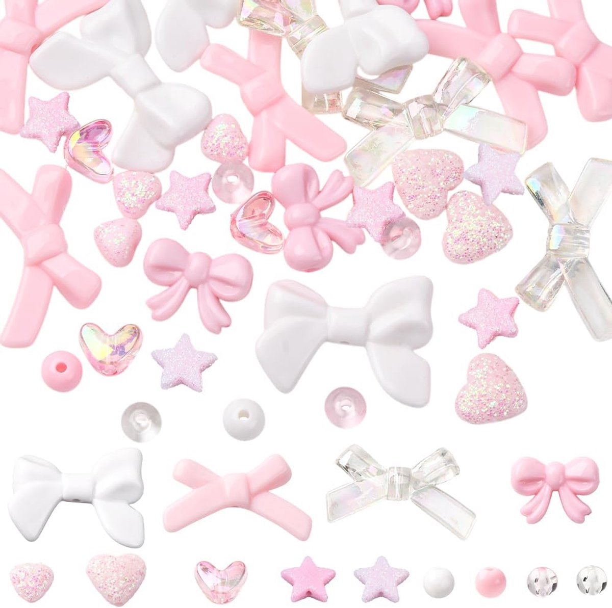 Kralen Leuke Boog Kralen Diverse Acryl Plastic Coquette Roze Strik Ster Hartvorm Ronde Losse Kralen Kits voor Sieraden Maken Kits Vrouwen Crafting Supplies