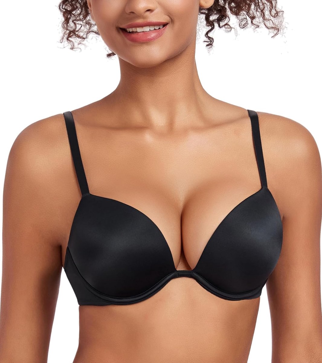 Push-up-beha voor dames, met beugel, T-shirt-beha, sterke grip, gevoerd, diepe V-hals, multiway, naadloos, comfortabel, klassieke bh