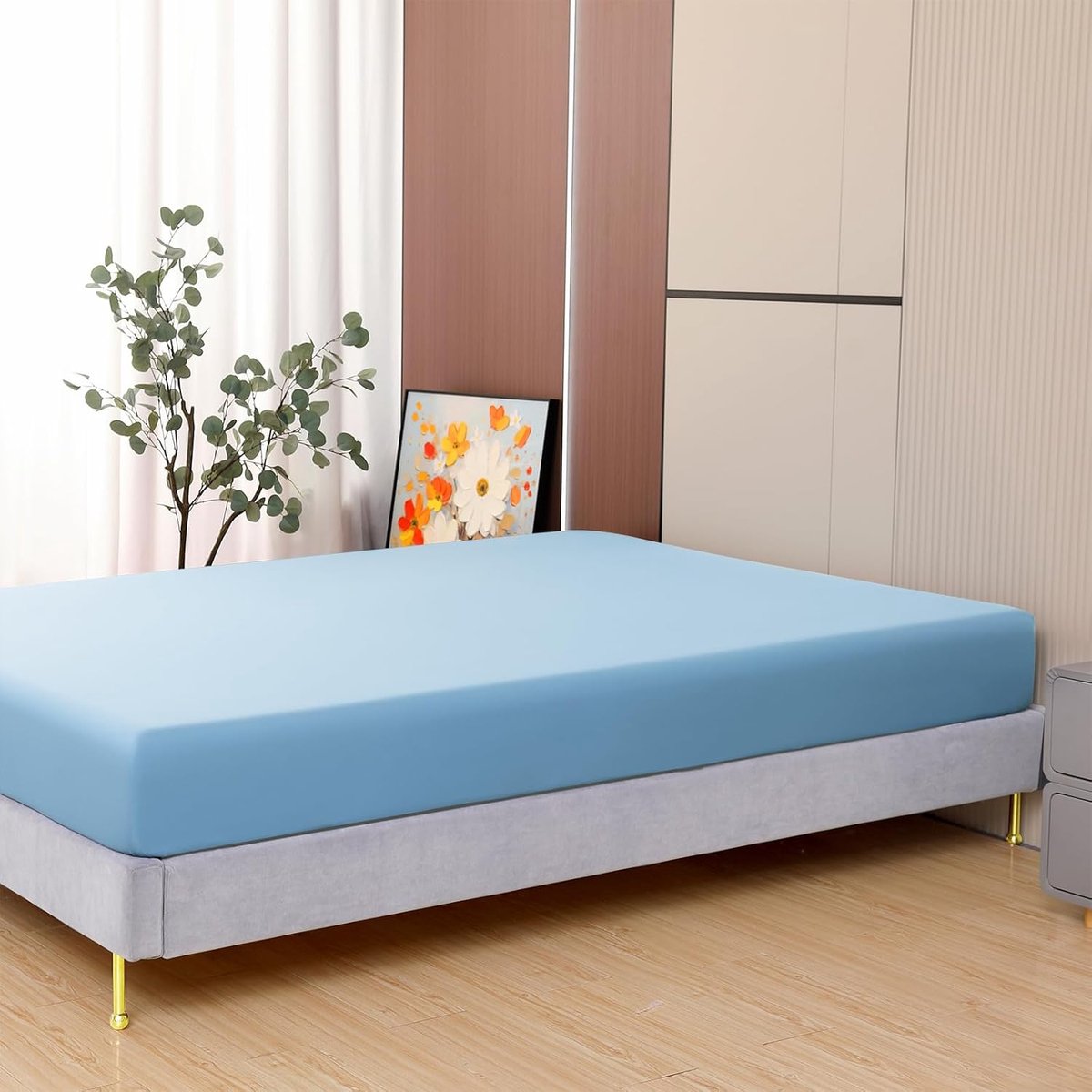 Deep Pocket Sky Blue Twin Size hoeslaken met elastiek rondom is gemaakt van premium stof en de matrashoezen zijn elastische hoeslakens die een geweldig ademend vermogen hebben