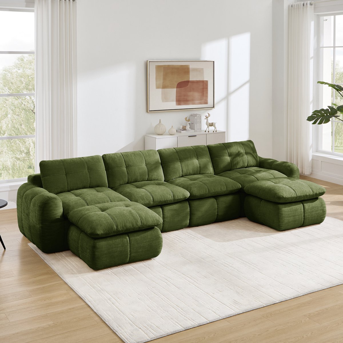 MIVRAY U-Bank 4-Zits 334 Cm - Modulaire Bank Met Karosteek En Wolkzachte Chenille - Voor Woonkamer En Appartement - Groen