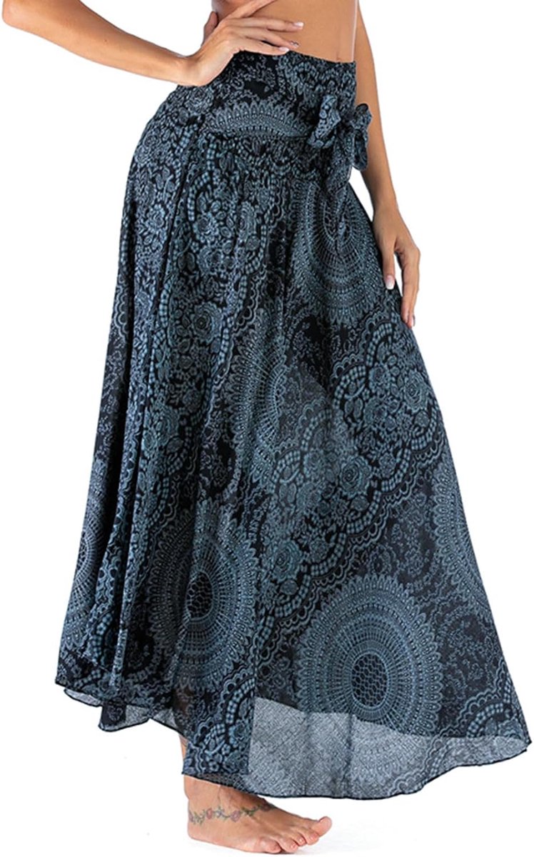Geplooide retro maxi-rok, lang, 2-in-1 rok, Boheemse jurk, losse vloeiende rok, strandfeestjurk, rok, swing, grote buikdans, casual