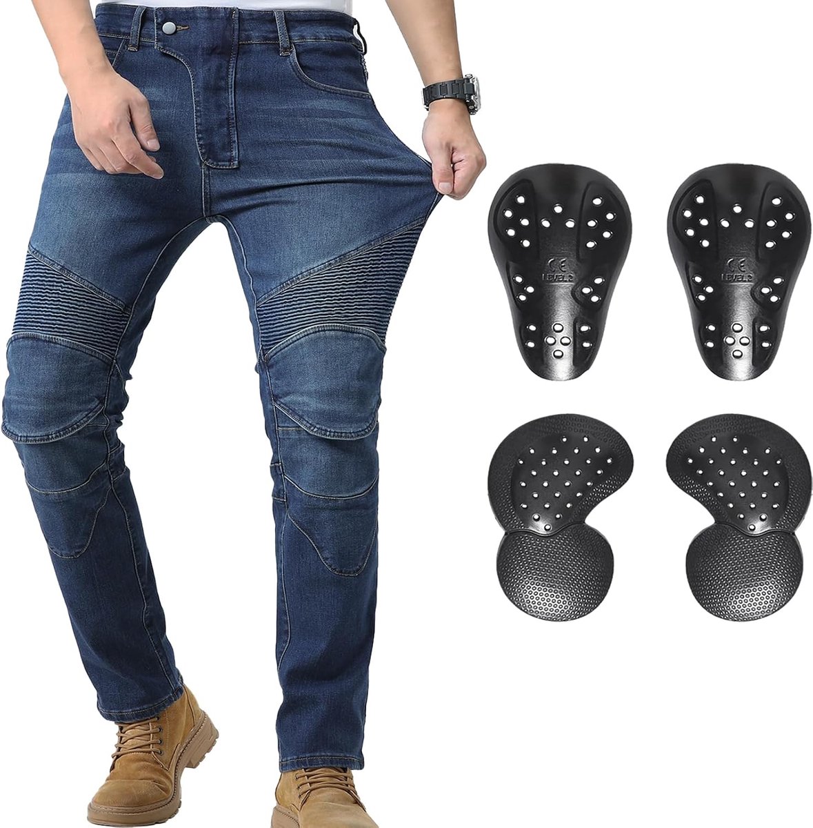 Heren motorjeans motorbroek beschermende motorbroek met afneembare CE bepantsering