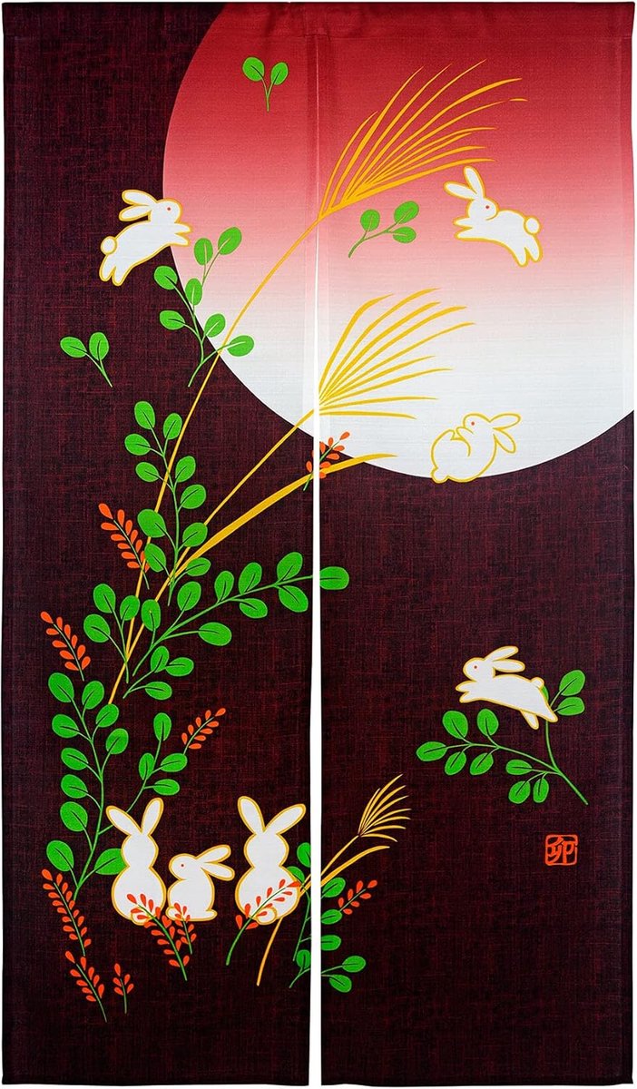 Japanse deuropening gordijn Noren schattig konijn onder de maan decoratie rood 33 x 59 inch