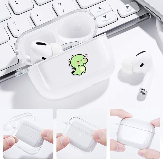 Hoesje Doosje Compatibel Voor Apple Airpods Pro Siliconen Hoesjes Helder Met Ontwerp Hoesje Voorste Led Zichtbaar Draadloos Oplaadbare Transparant Hoesje Dames Met Karabijnhaak van hoesje — afbeelding 3