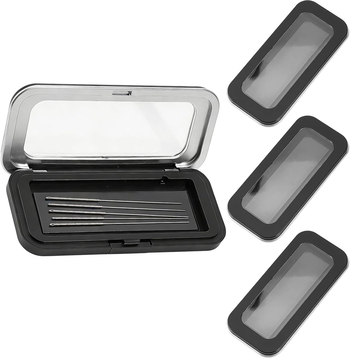 Letsinstyle 4 stuks magnetische hoesjes voor naalden met transparant deksel, naaldbox met sterke magneet en kliksluiting, etui voor naainaalden