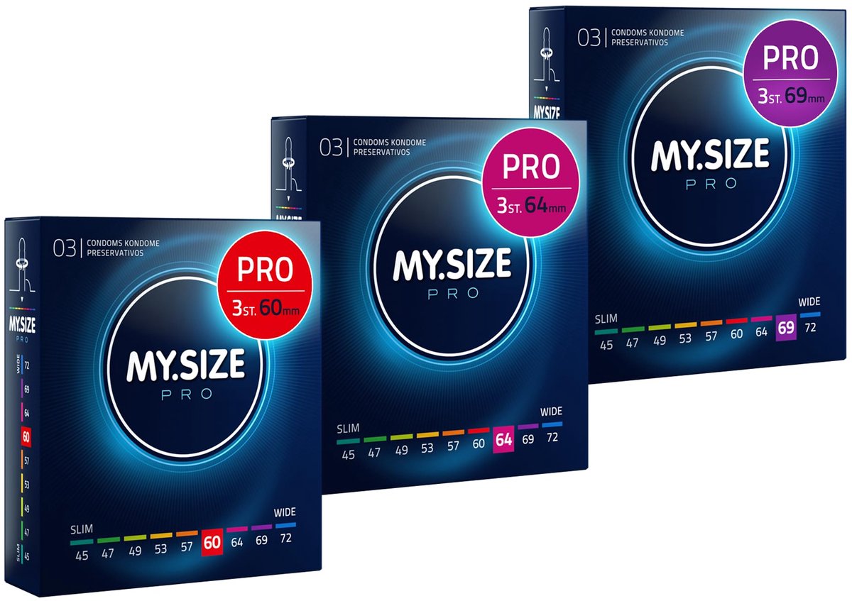 MY.SIZE PRO condoom maat 5,6,7-60,64,69 mm, 3x3 condooms - perfecte pasvorm en een geschikte maat voor iedereen