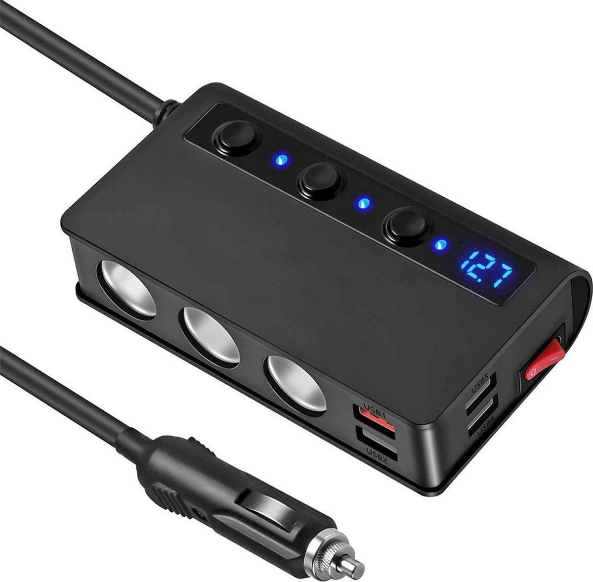 180W autolader Geschikt voor sigarettenaansteker-splitter, ondersteunt QC3.0 snelladen - Zwart