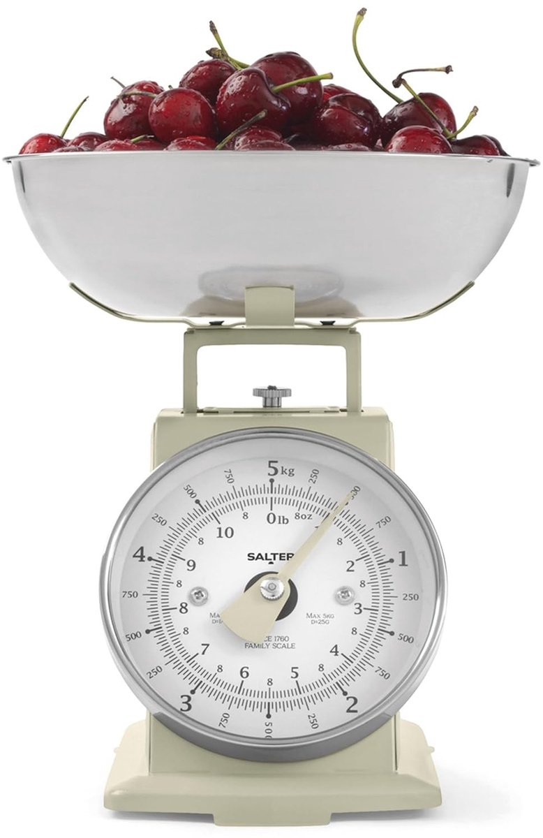 Keukenweegschaal analoog - Crème - 22 cm Hoog - Mechanische Weegschaal met Afneembare Kom - Voor Bakken en Koken