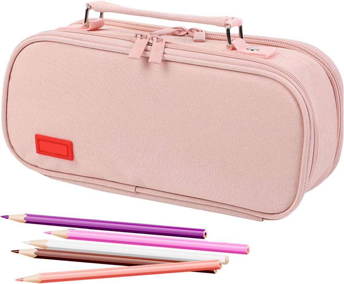 Etui Middelbare School - Pennenetui Pennenzak - Spullen Organiseren - Vlekwerend Oxford-doek - 22 x 11 x 7.5 cm - Roze