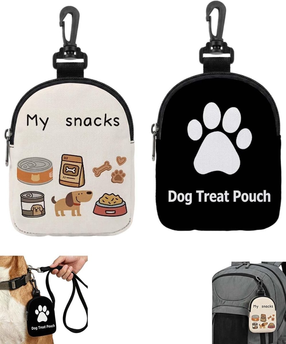 Snoepzakken voor honden, 2 stuks, ideaal voor training, handsfree gebruik, robuust textiel voor wandelingen en actieve honden.