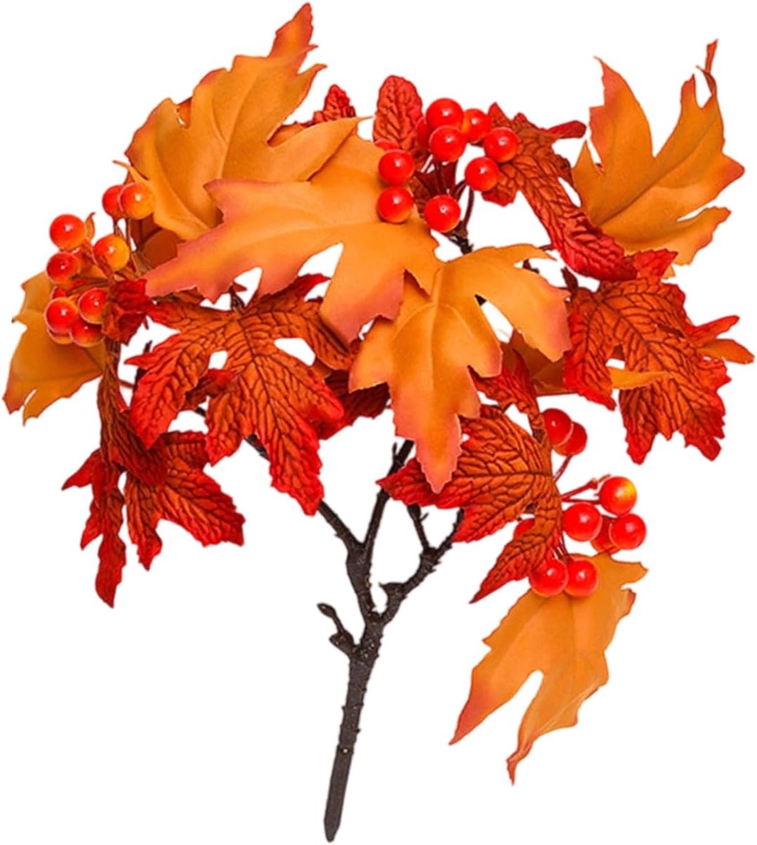 Kunstmatige esdoornblad-tafeldecoratie voor Halloween -Herfstdecoratie – Voorzien van esdoornbladeren, dennenappels en bessen – Perfect voor een herfstachtig tafelstuk – Oranjerode esdoornbladeren