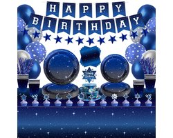 161 Stuks Space Party Decoraties, Space Galaxy Supplies, inclusief Banner, Iriserende Star Moon Slingers, Sterrennacht Platen, Folie Ballon, Cups, Servetten, Galaxy Tafelkleed, Serveert 20 (A)