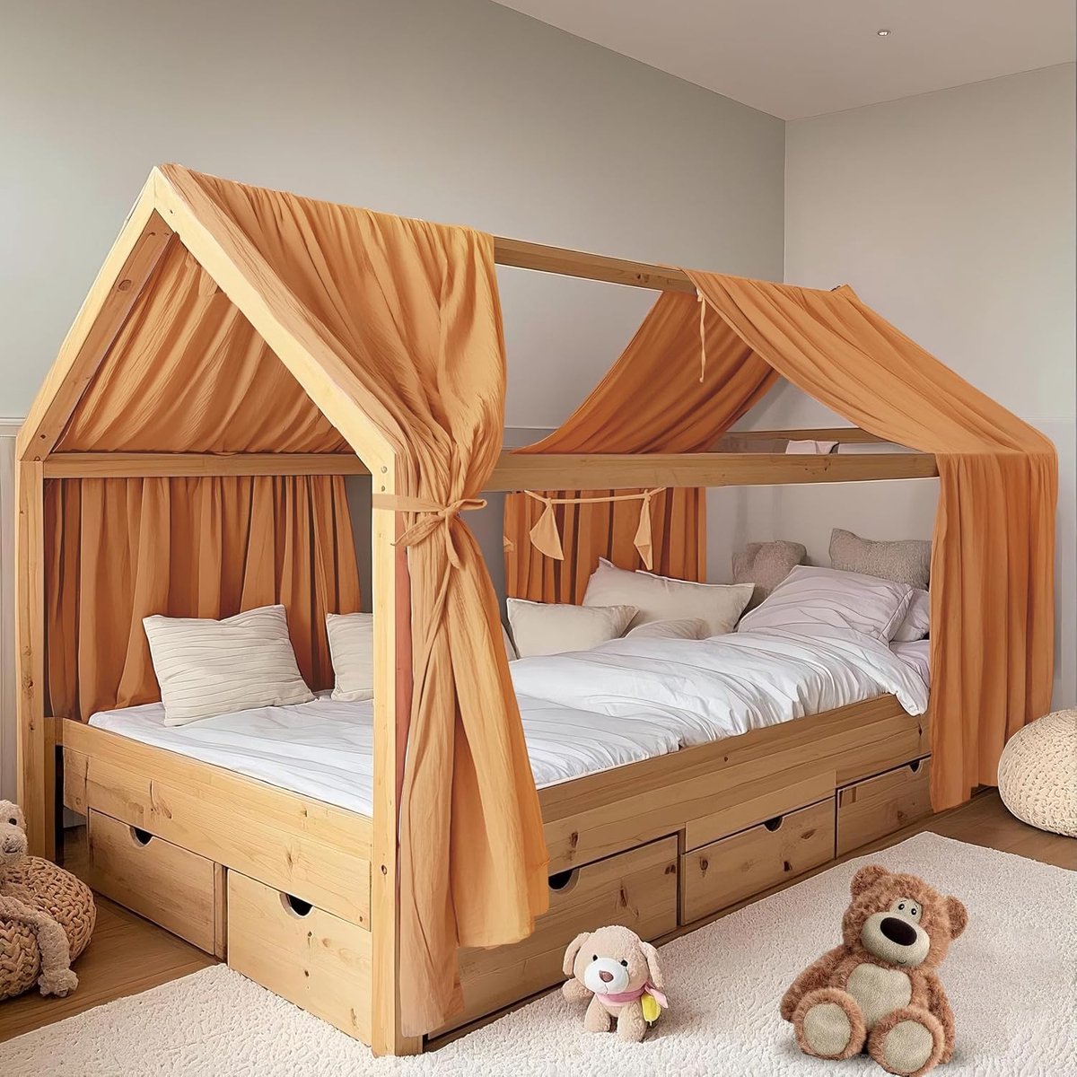 2 stuks, handgemaakt van 100% mousseline katoen, stoffen hemel voor huisbeddecoratie, voor meisjes en jongens (set van 2 65 x 270 cm, mosterdgeel)