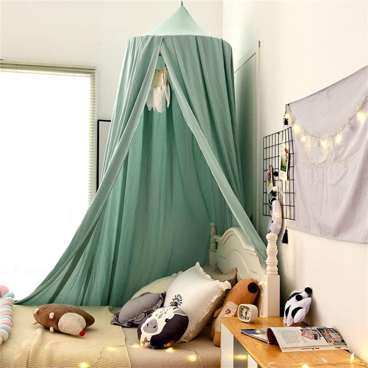 Bedhemel voor Meisjes Jongens Kinderen Eenpersoonsbed, Ronde Koepel Bedhemel Klamboe Bescherming Luifel Speeltent Slaapkamer Kinderkamer Decoratie Hangend Gordijn Net (Lake Green)