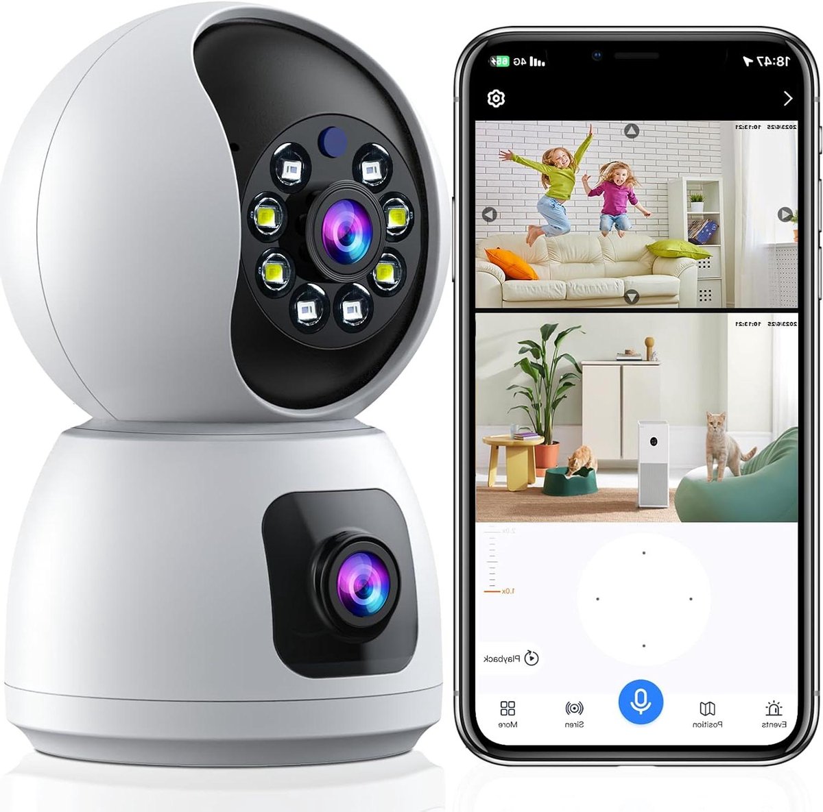 Beveiligingscamera Binnen - Draadloze Camera - Huisbewaking - Dubbele Lens - 2K Resolutie - Wit