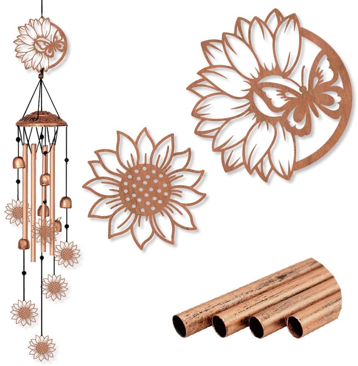 SolidKeus - Zonnebloem en Vlinder Windgong voor Tuin Decoratie