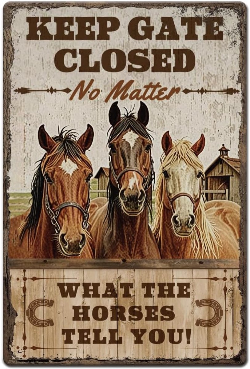 SnelShoppen - Vintage Metaal Tin Sign 30 x 20 cm, Retro Paard Signaal, Houd de Poort Gesloten Decoratie voor Huis, Woonkamer, Winkel, Cadeau voor Paar