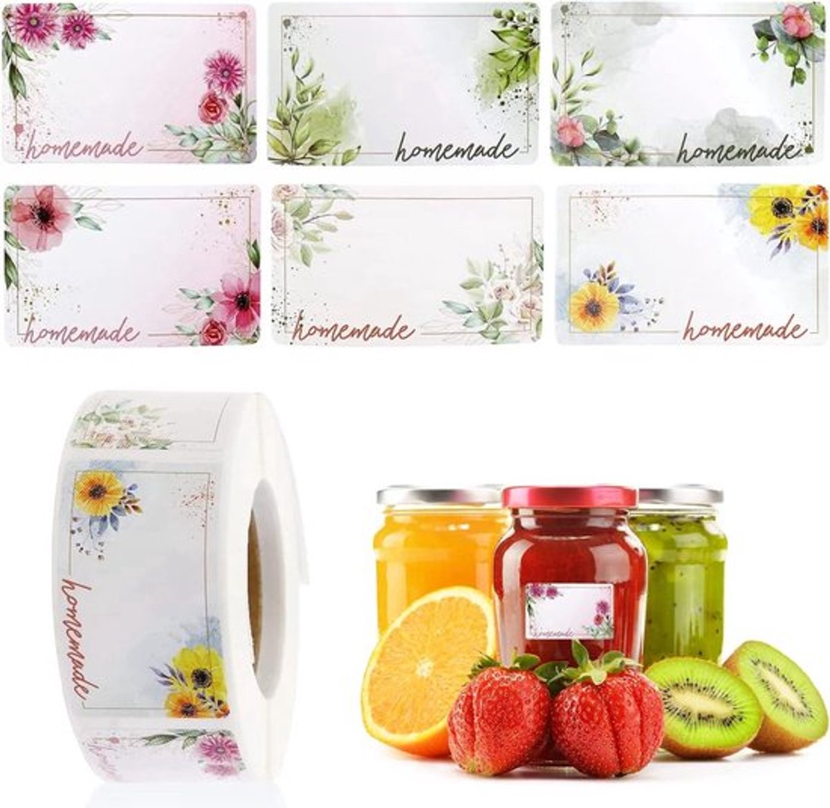 1 stuk - zelfklevende label - bloem patroon rechthoekige pot sticker label - geschikt voor koelkast en vriezer - 500 jam label - geschikt voor container - houdbaarheid label - schrijfbaar - kleur