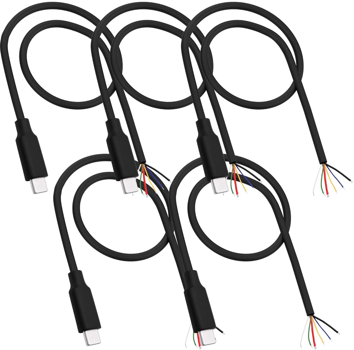 USB Type C 6 Pin Pigtail Cable, USB C Plug to Bare Wire, Open End, Power Data Cable 5A OTG for DIY Repair, 5 Pieces - ShopVlot