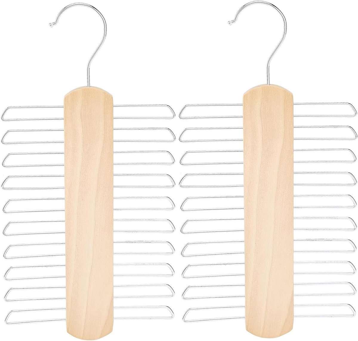 SnelShoppen - Tiehouder, 2 Stuks Houten Stropdas Hangers, 360° Draaibaar, Houten Kledinghanger met 20 Haakjes voor Organiseren en Opslaan van Stropdas