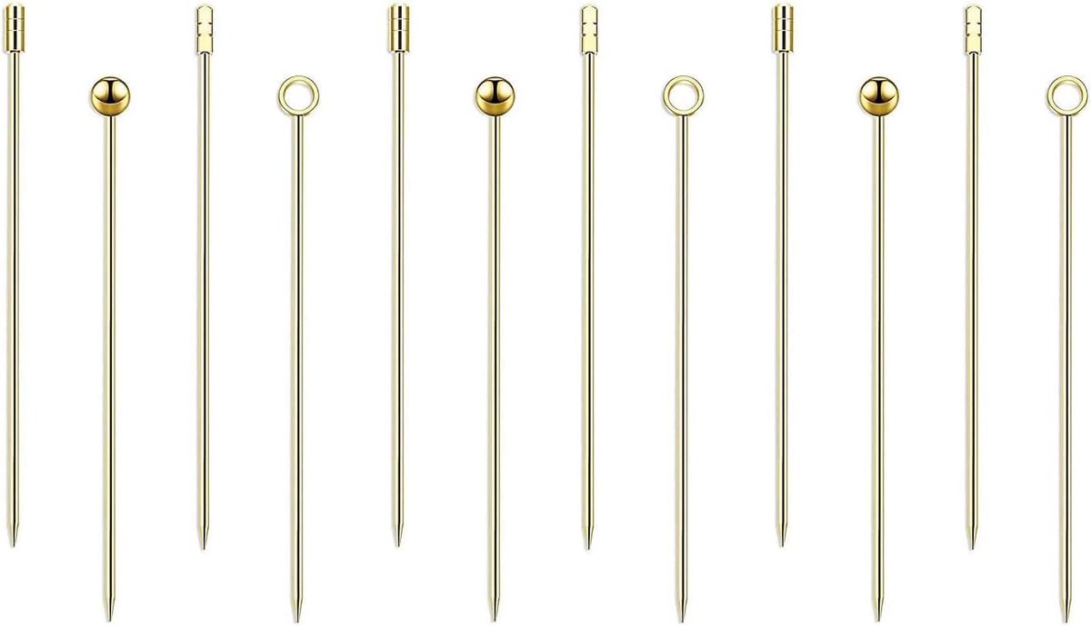 SnelShoppen - 12-delige RVS Cocktail Spiesen, Herbruikbare Cocktail Picks voor Fingerfood, Martini Stokken, Ideaal voor Feestjes, BBQ en Tuin
