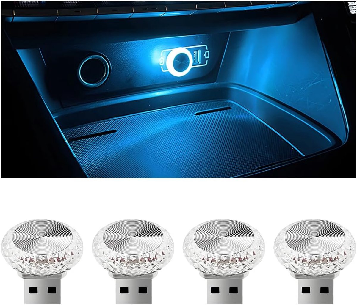 SnelShoppen - 4 Stuks Auto USB Sfeerverlichting LED Lampen - Automatische Interieurverlichting - Hoogwaardige PVC - USB Aansluiting - Ideaal voor Avon