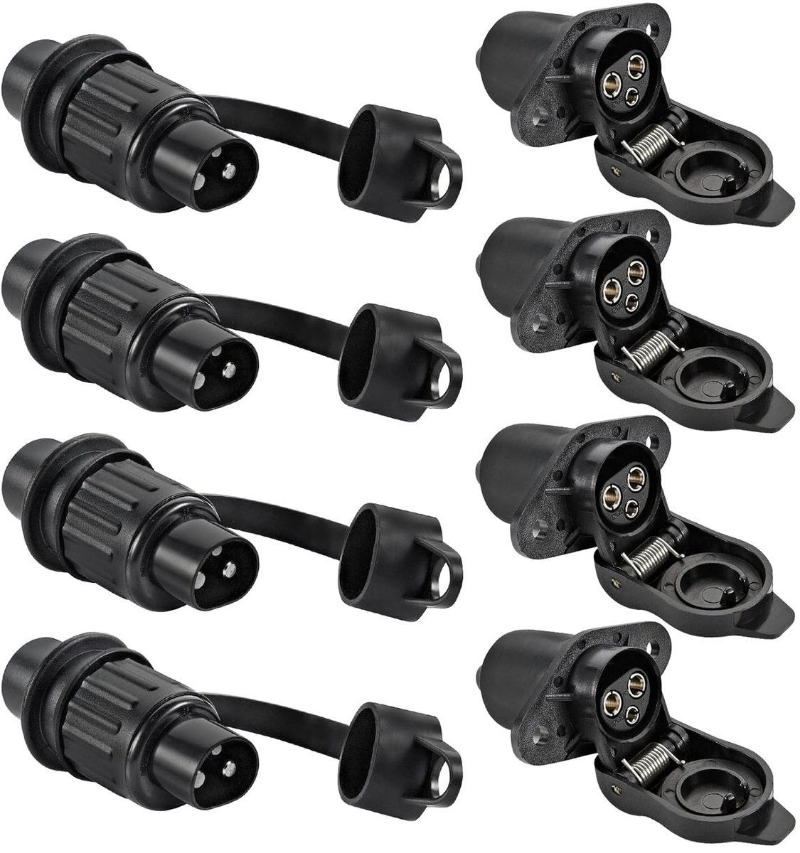 SnelShoppen - 3-polige tractor stekker en socket set 12V, 4-delige waterdichte 3-pins trailer stekker voor truck en camper, hoogwaardig nylon, roestbe