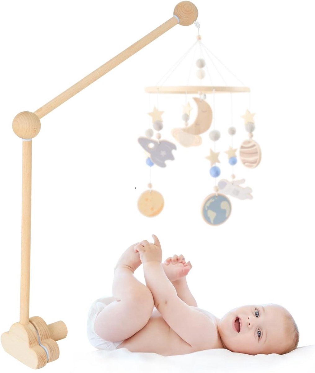 Mobiele Houder - Baby Mobiel - Babykamer Decoratie - Houten Design Basis - 39 cm Lengte - Houtkleur
